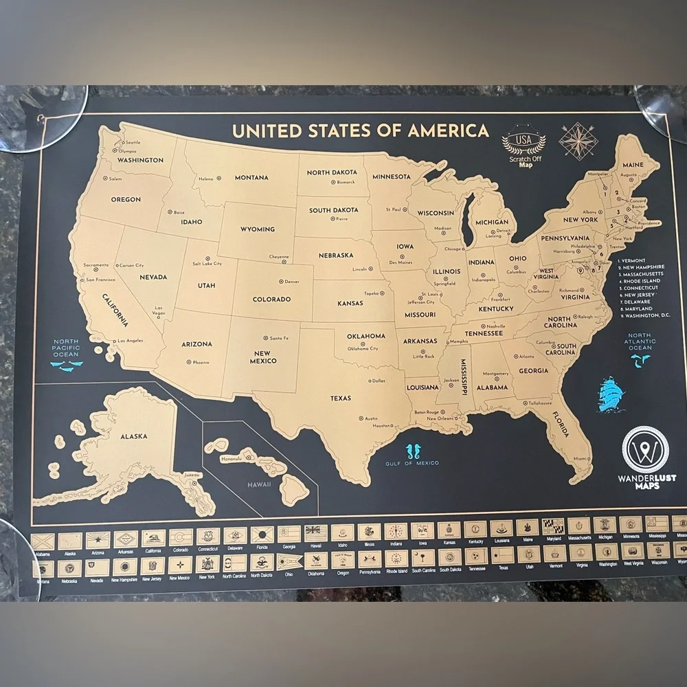 Wanderlust Scratch Off Map of The World & US USA + Scratcher + Stickers NEW NIB
